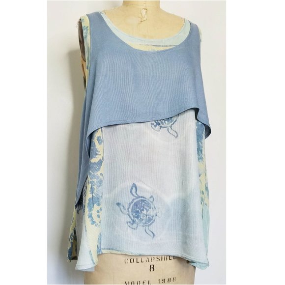 Las Manos Vintage Womens Lagenlook Top Shirt Sea Life Fish Seahorse Turtle - Picture 10 of 12